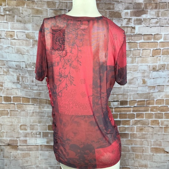 Sinful By Affliction Sheer Short Sleeve T-Shirt - Red / Black - Large / XL -NWT - Picture 7 of 9